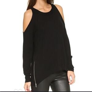 Ramy Brook Tascha Black Cold Shoulder Wool Sweater with Side Zipper Size Small